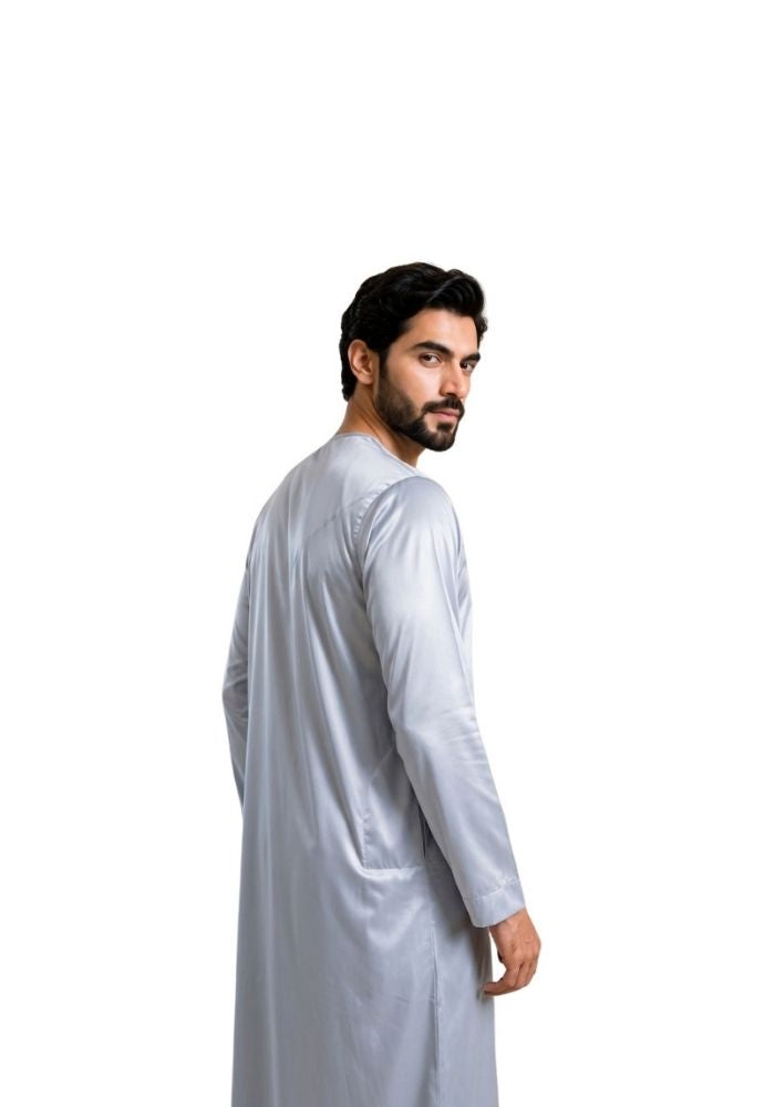 Mens Shiny Emirati / Omani Thobe -Sky Blue