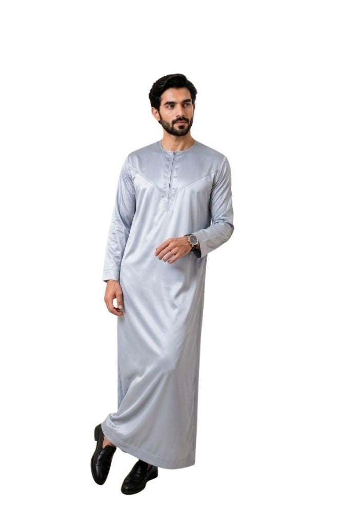 Mens Shiny Emirati / Omani Thobe -Sky Blue