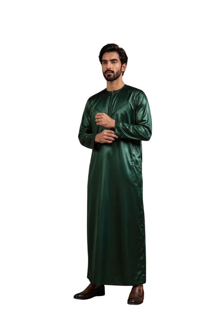 Mens Shiny Emarati / Omani Thobe -Green