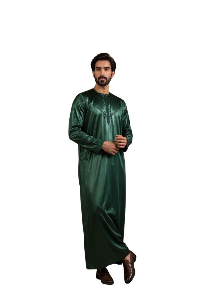 Mens Shiny Emarati / Omani Thobe -Green