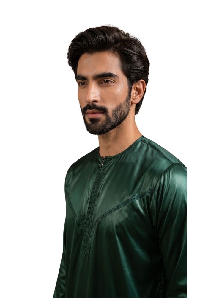 Mens Shiny Emarati / Omani Thobe -Green