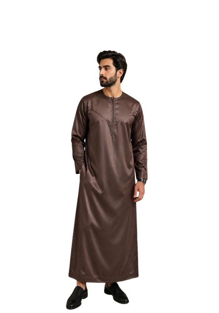 Mens Shiny Emarati / Omani Thobe -Brown