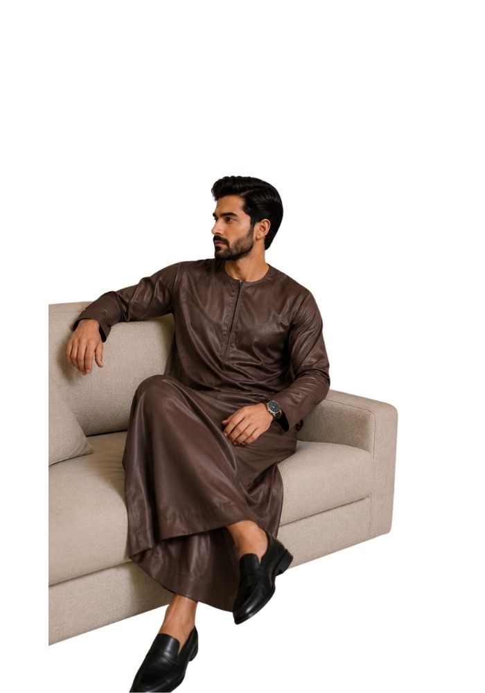 Mens Shiny Emarati / Omani Thobe -Brown