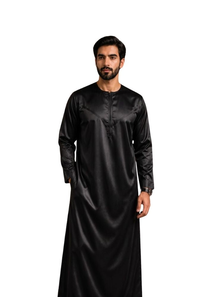 Mens Shiny Emarati / Omani Thobe -Black