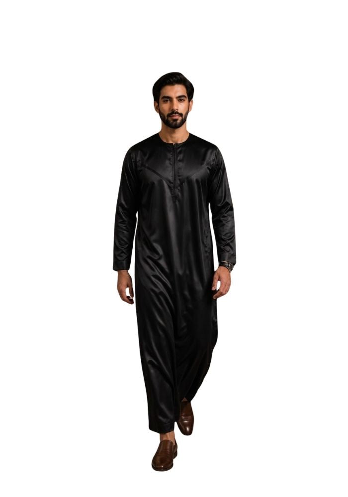 Mens Shiny Emarati / Omani Thobe -Black