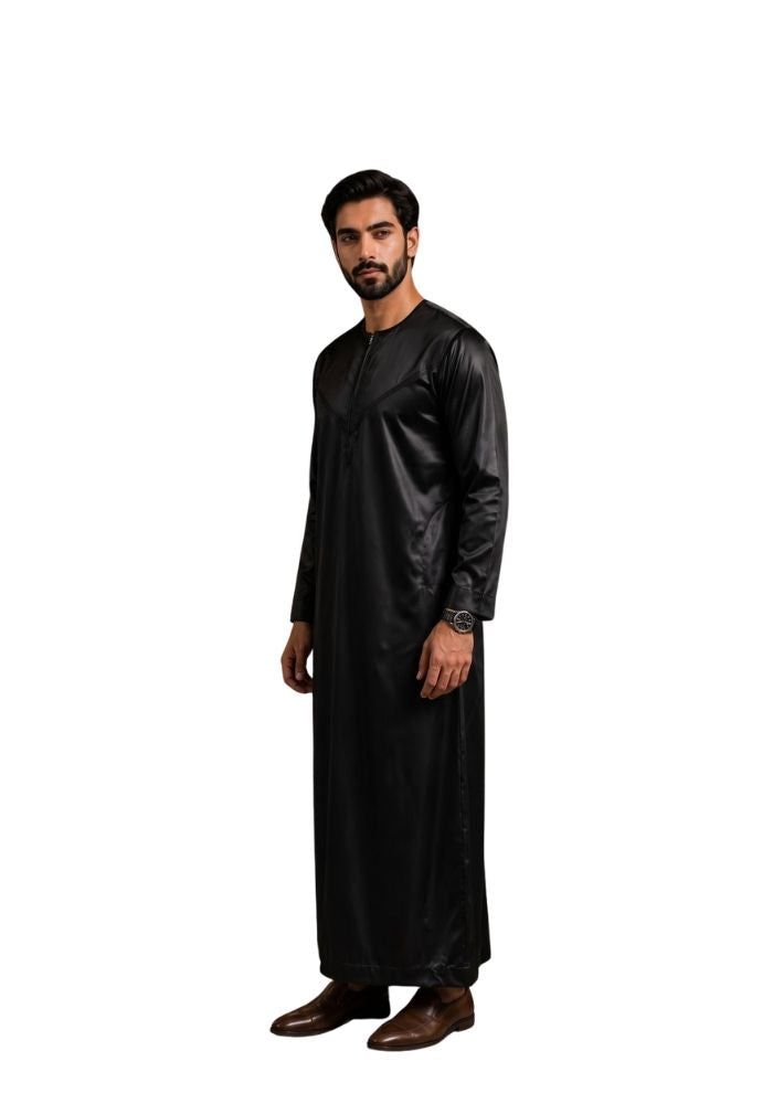 Mens Shiny Emarati / Omani Thobe -Black
