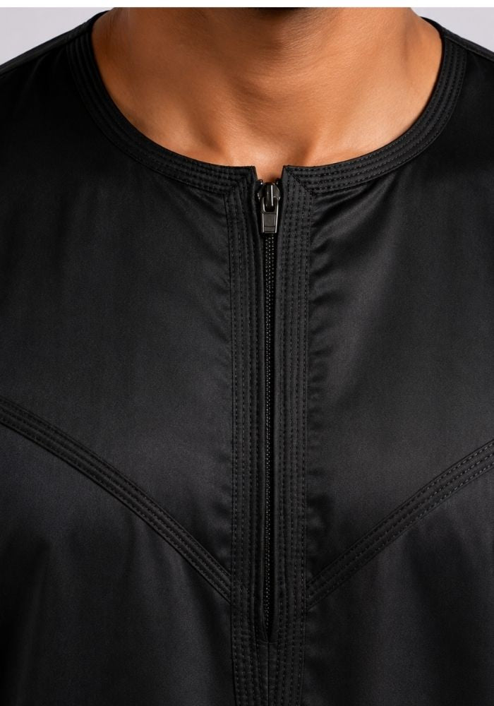 Mens Shiny Emarati / Omani Thobe -Black