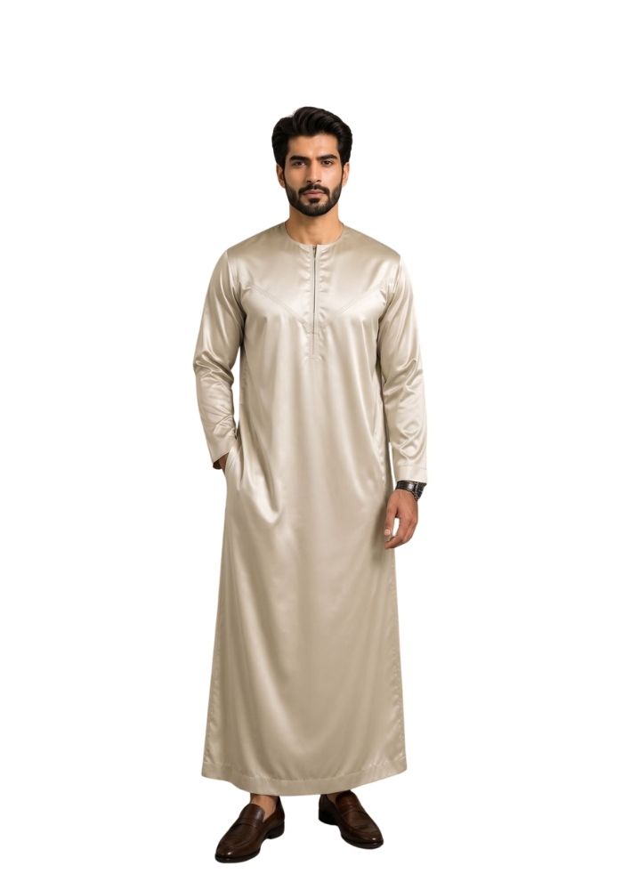 Mens Shiny Emirati / Omani Thobe -Beige