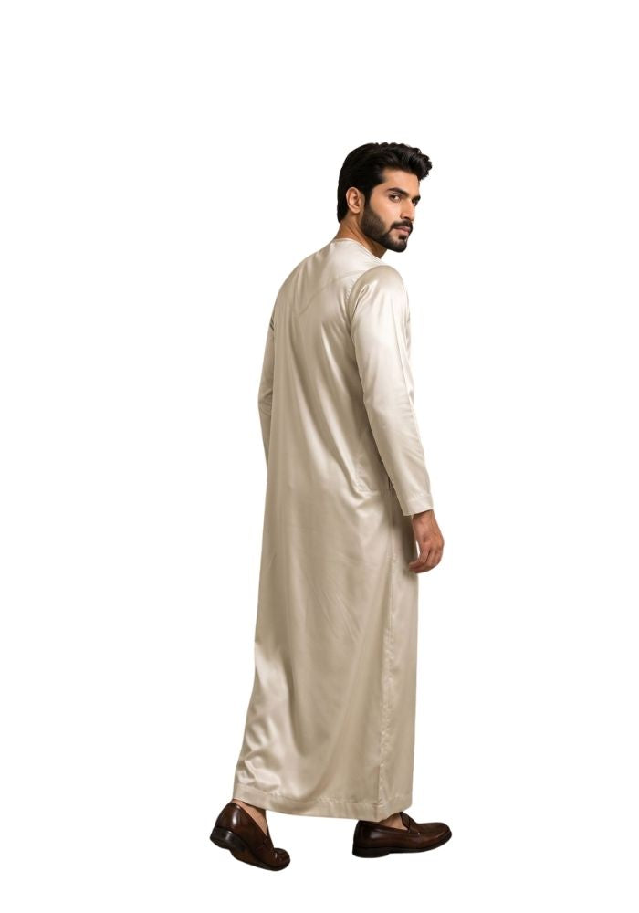 Mens Shiny Emirati / Omani Thobe -Beige