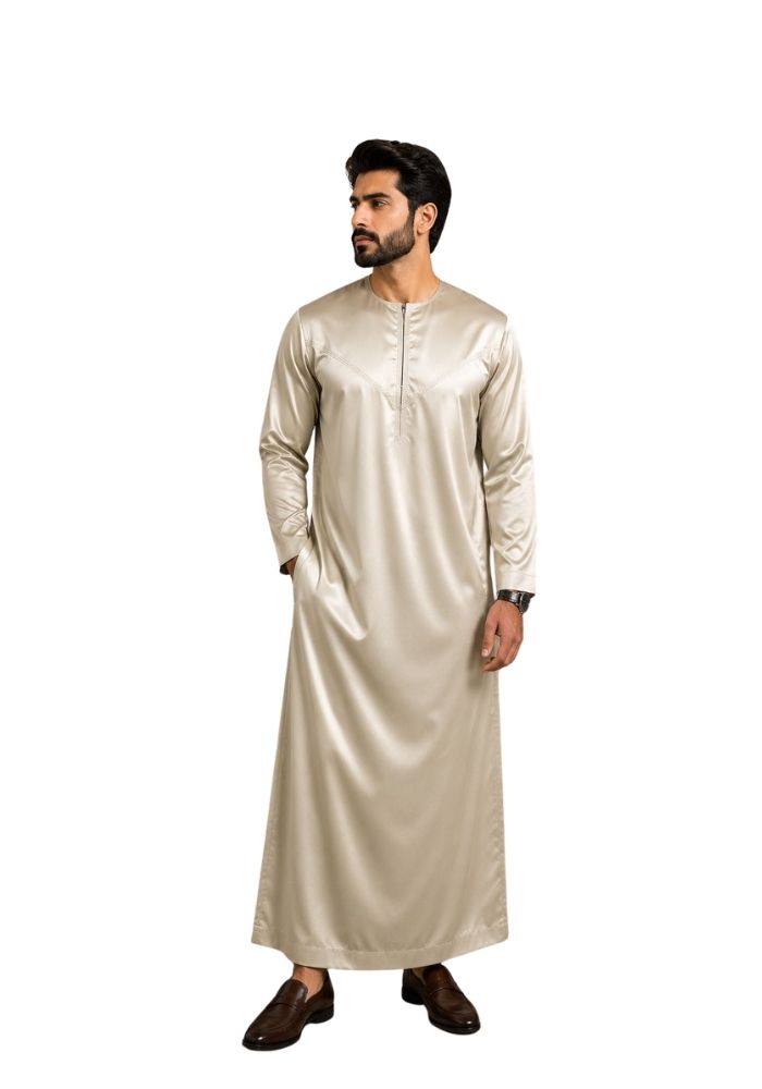Mens Shiny Emirati / Omani Thobe -Beige