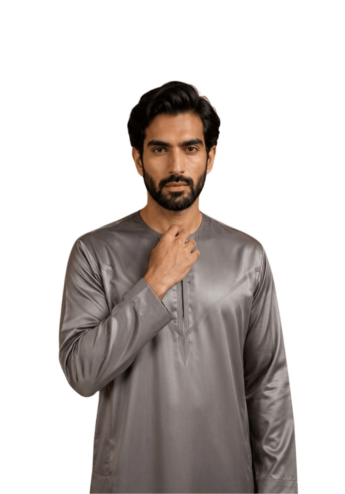 Mens Shiny Emarati / Omani Thobe -Grey