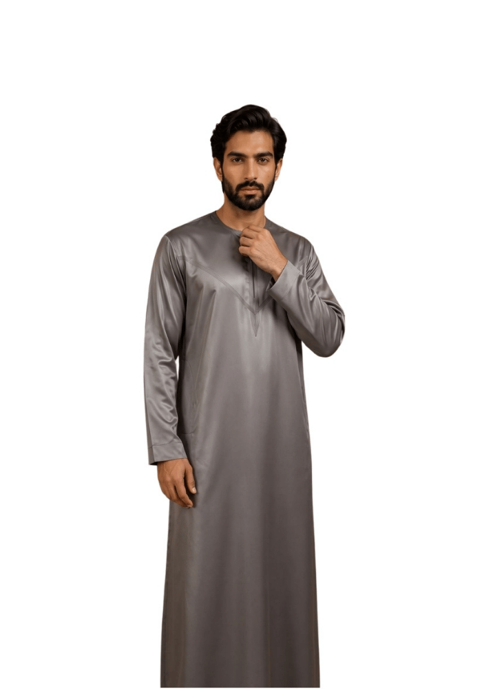 Mens Shiny Emarati / Omani Thobe -Grey