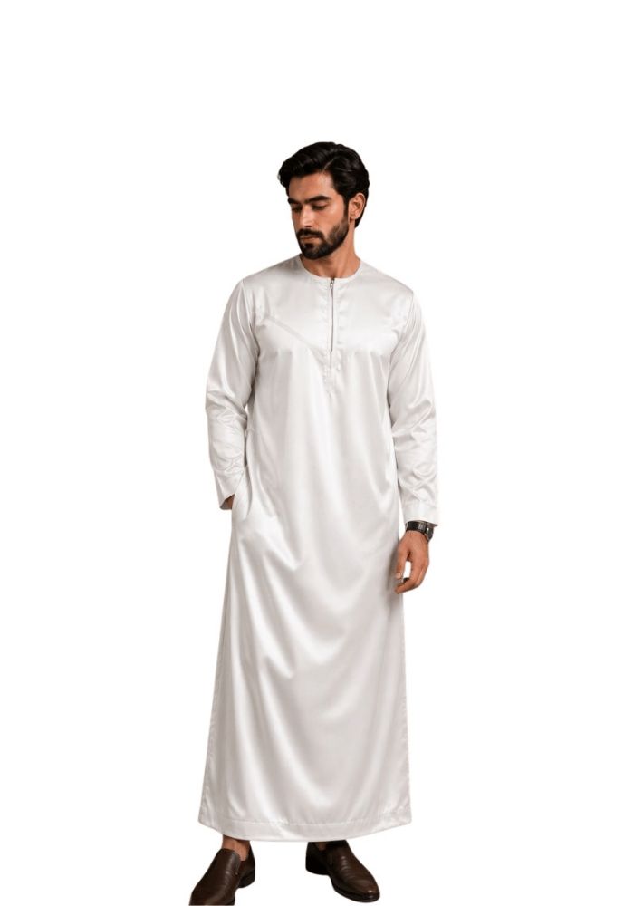 Mens Shiny Emarati / Omani Thobe -White