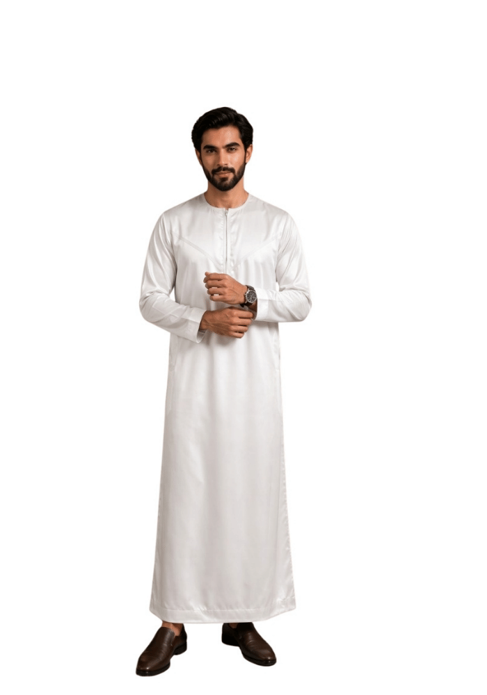 Mens Shiny Emarati / Omani Thobe -White