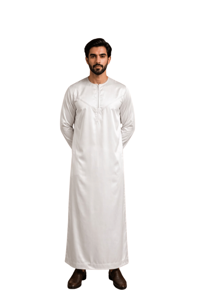 Mens Shiny Emarati / Omani Thobe -White
