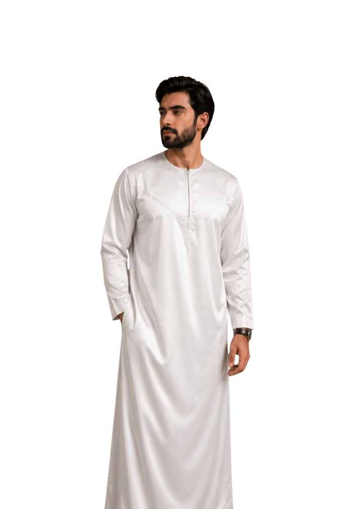 Mens Shiny Emarati / Omani Thobe -White