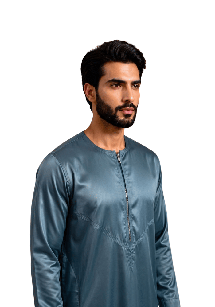 Mens Shiny Emirati / Omani Thobe -Teal Blue