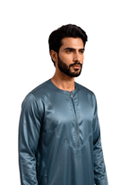Mens Shiny Emirati / Omani Thobe -Teal Blue