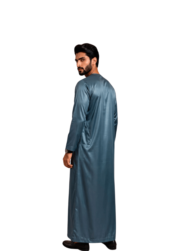 Mens Shiny Emirati / Omani Thobe -Teal Blue