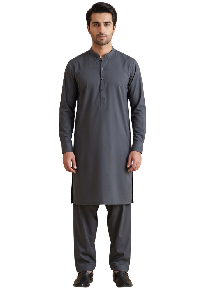 Men's Classic Plain Dark Grey Shalwar Kameez
