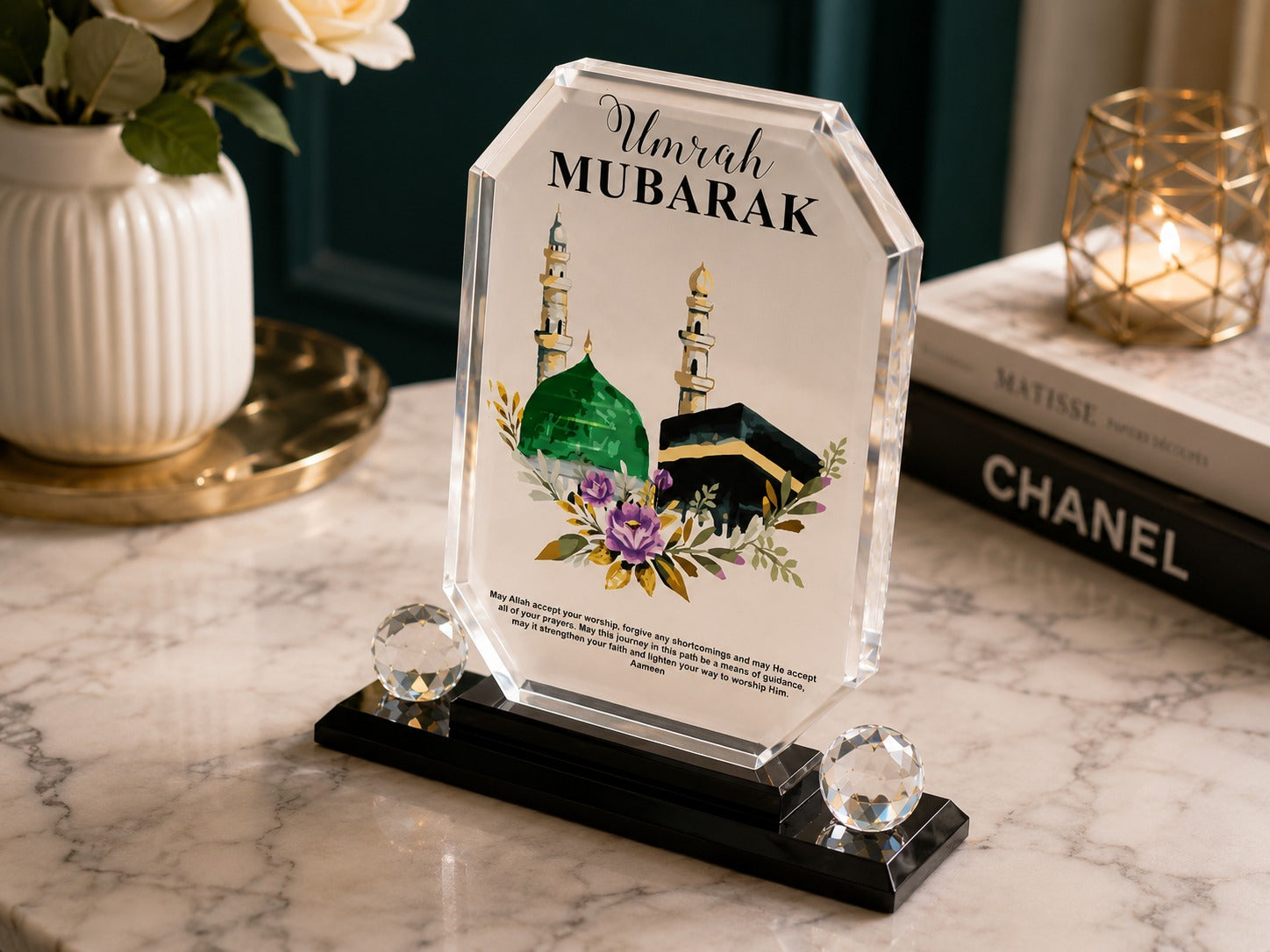 Islamic Umrah Mubarak Crystal Display Plaque Gift