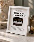 Umrah Mubarak Kaaba Typography White Frame