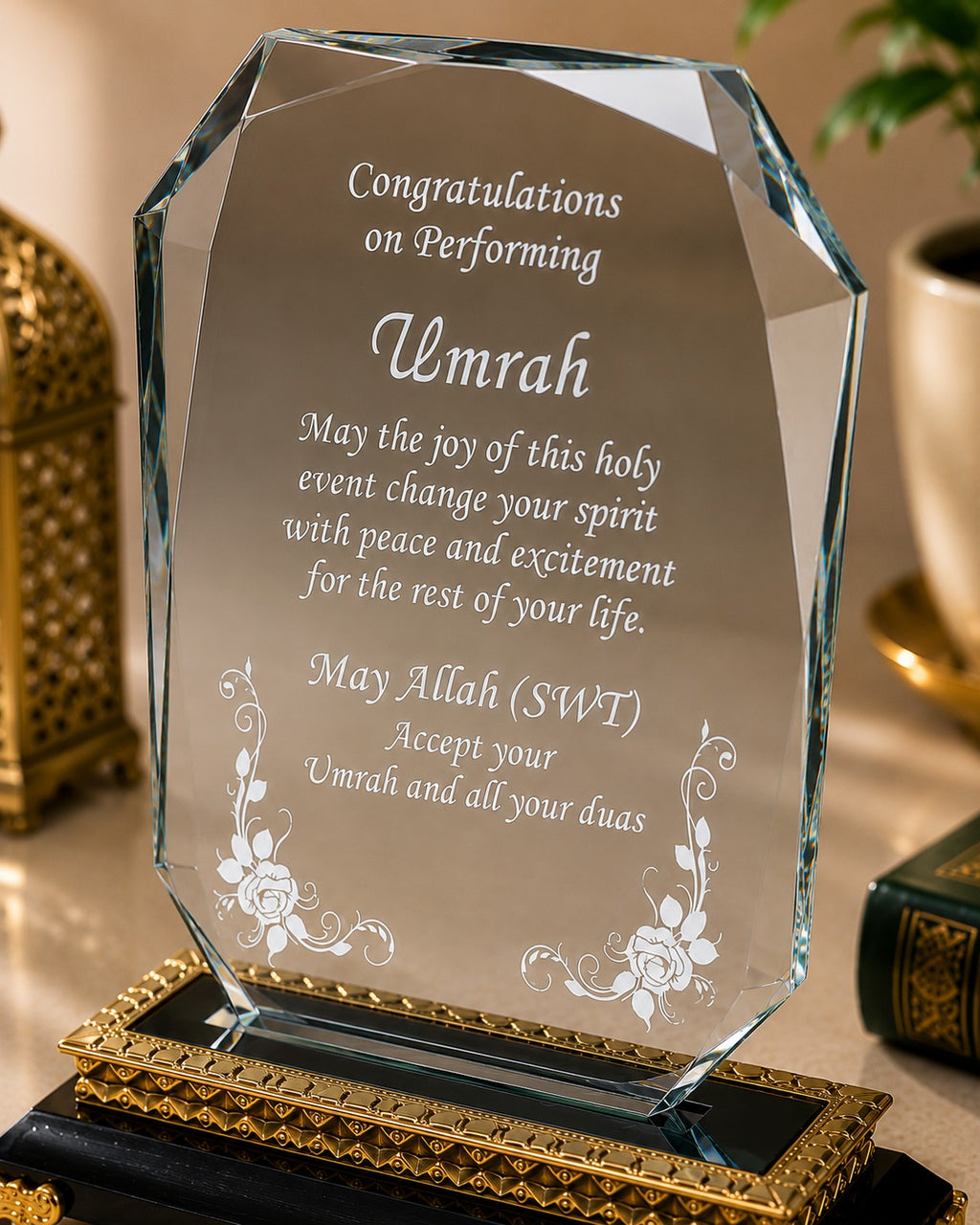 Personalised Umrah Mubarak Crystal Plaque Gift