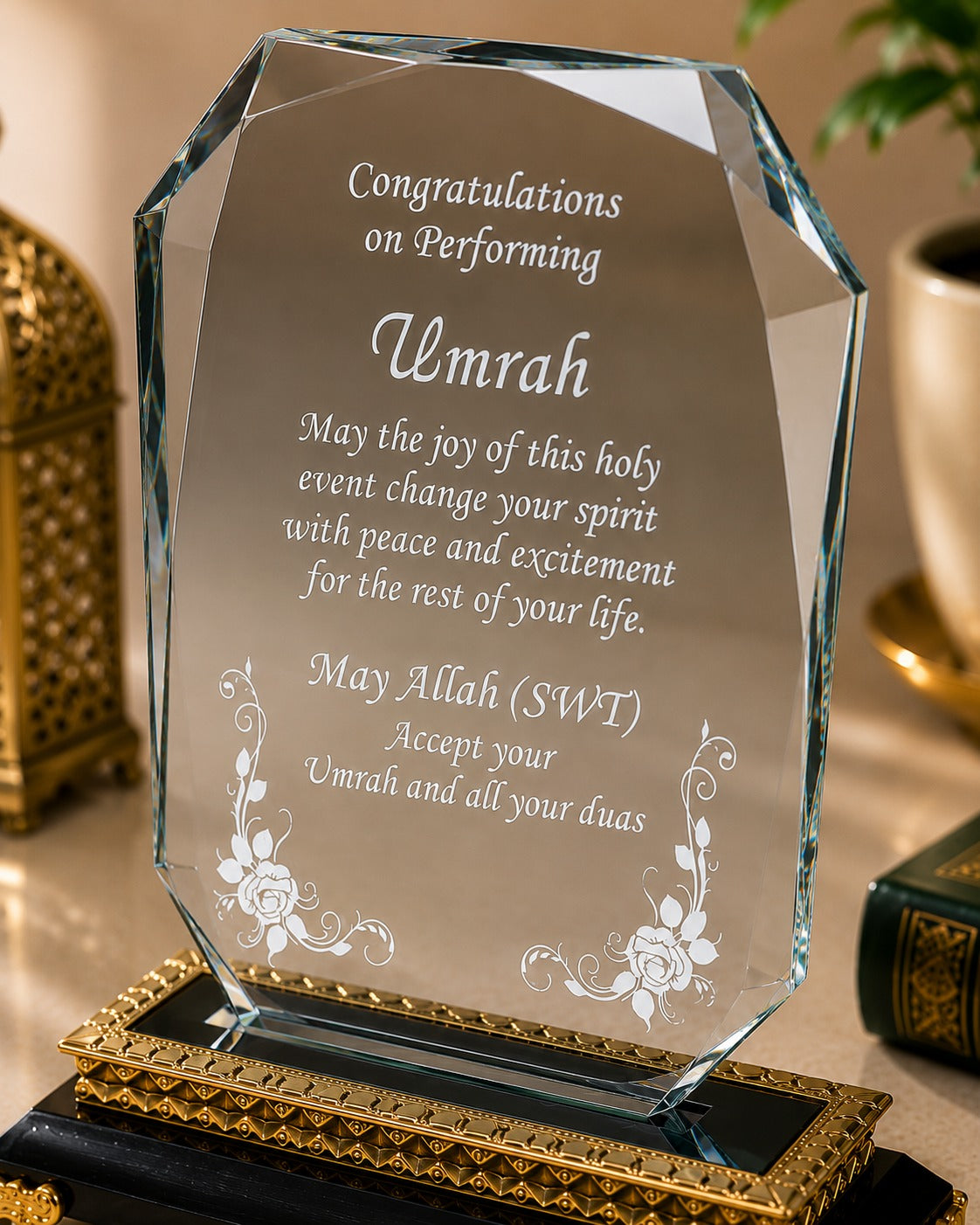 Personalised Umrah Mubarak Crystal Plaque Gift