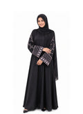 Women's Embroidered Bell Sleeve Abaya - Black