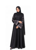 Women's Embroidered Bell Sleeve Abaya - Black
