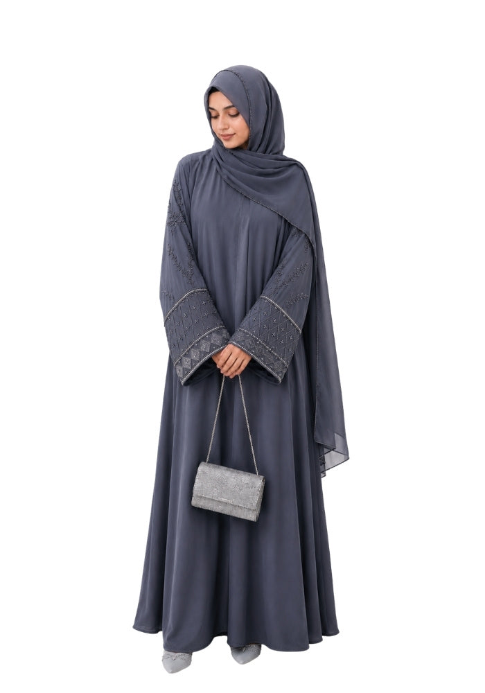 Women's Embroidered Bell Sleeve Abaya with Hijab Set