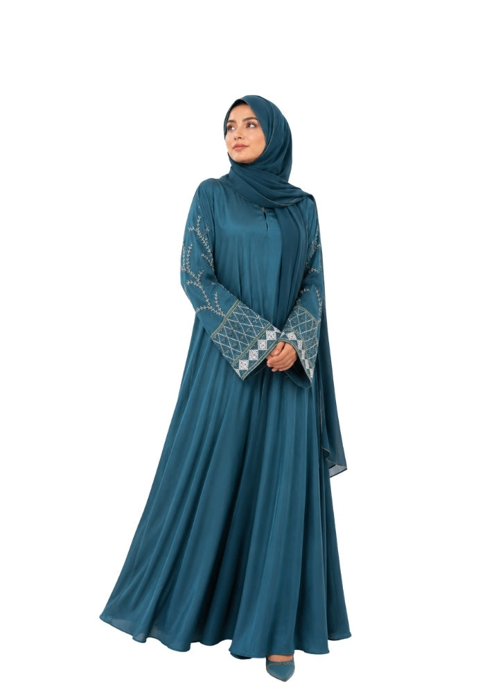 Women's Embroidered Bell Sleeve Abaya - Sea Green