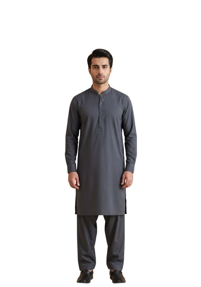 Men's Classic Plain Dark Grey Shalwar Kameez