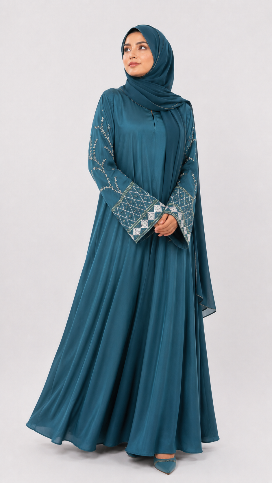Women's Embroidered Bell Sleeve Abaya with Hijab Set