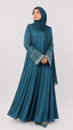 Women's Embroidered Bell Sleeve Abaya with Hijab Set