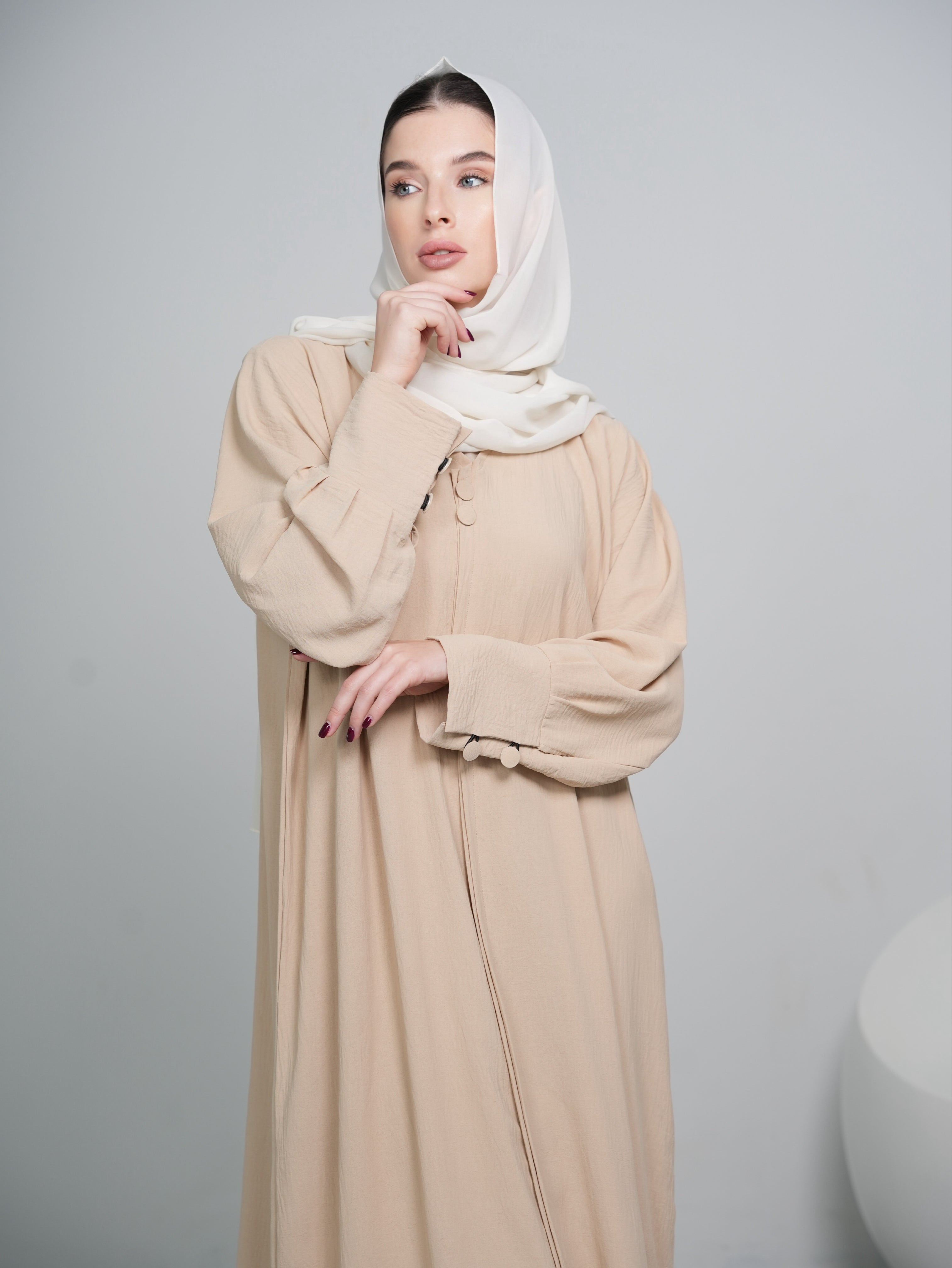Beige Button Abaya