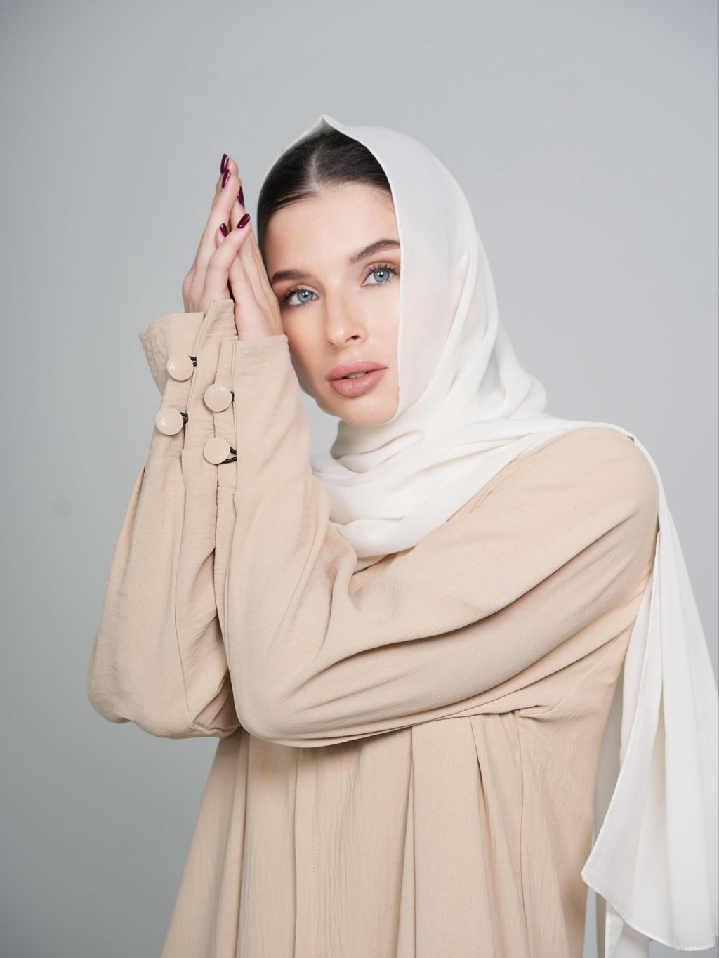 Beige Button Abaya