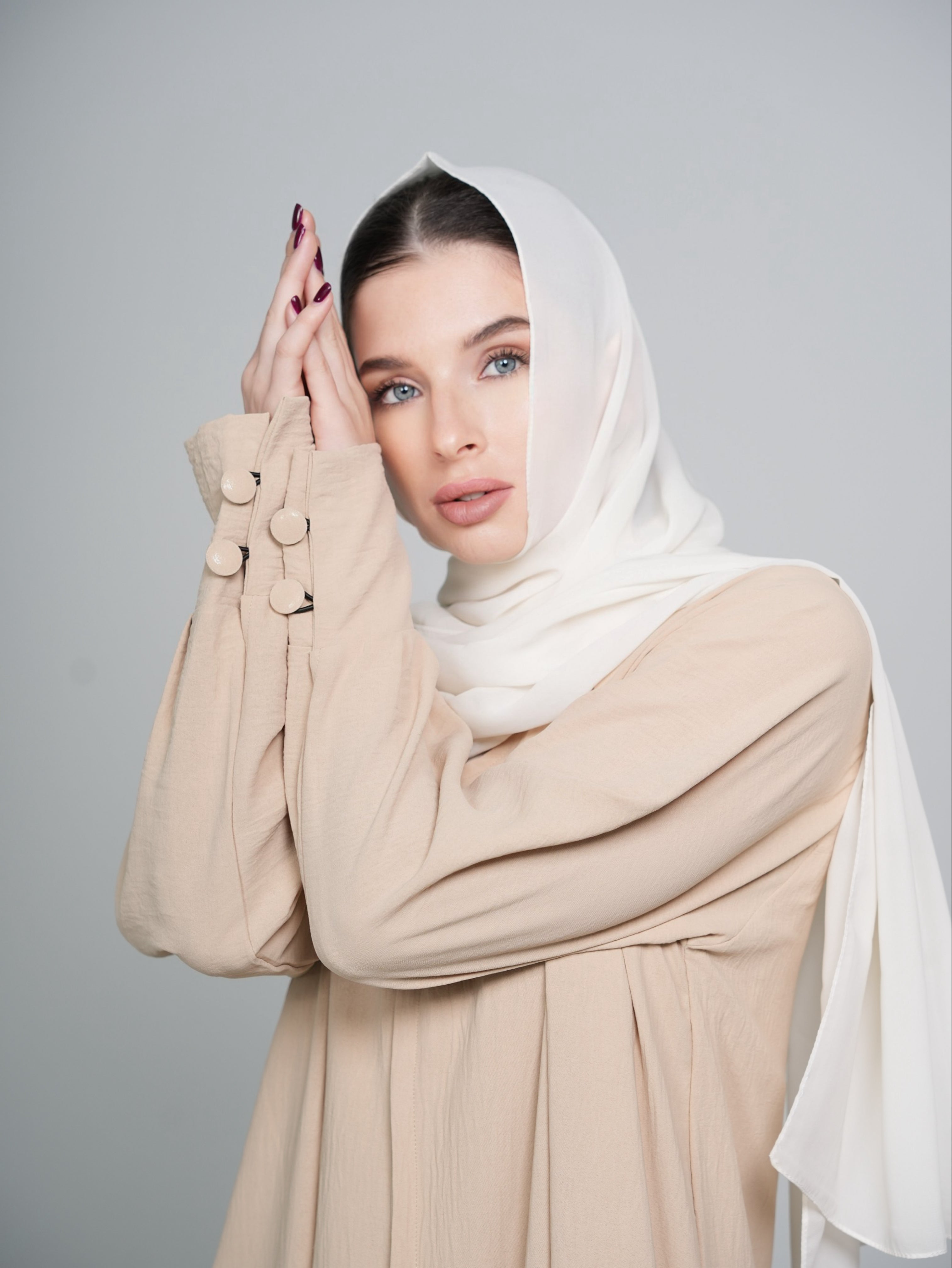 Beige Button Abaya