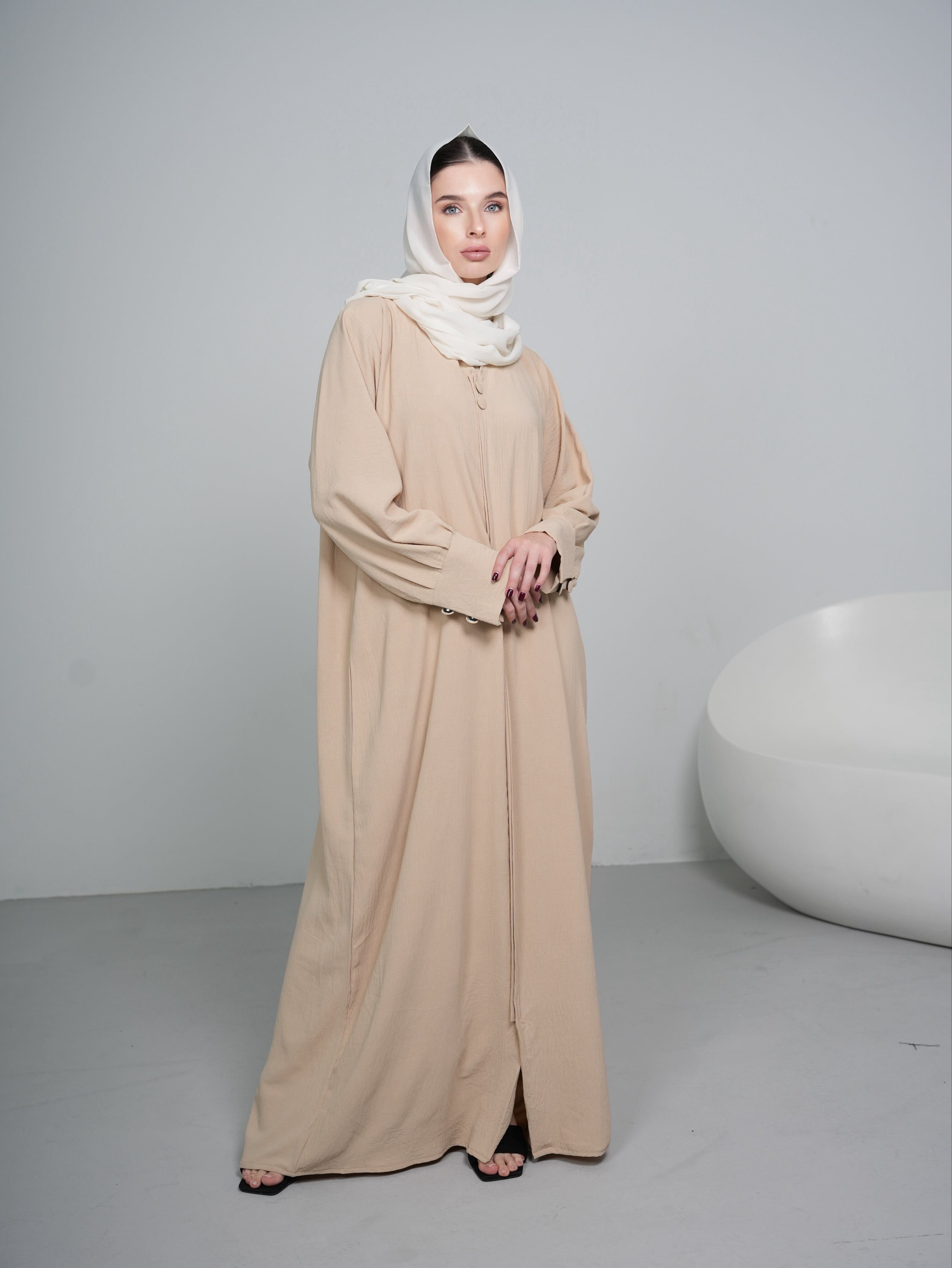 Beige Button Abaya
