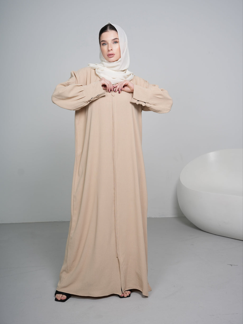 Beige Button Abaya