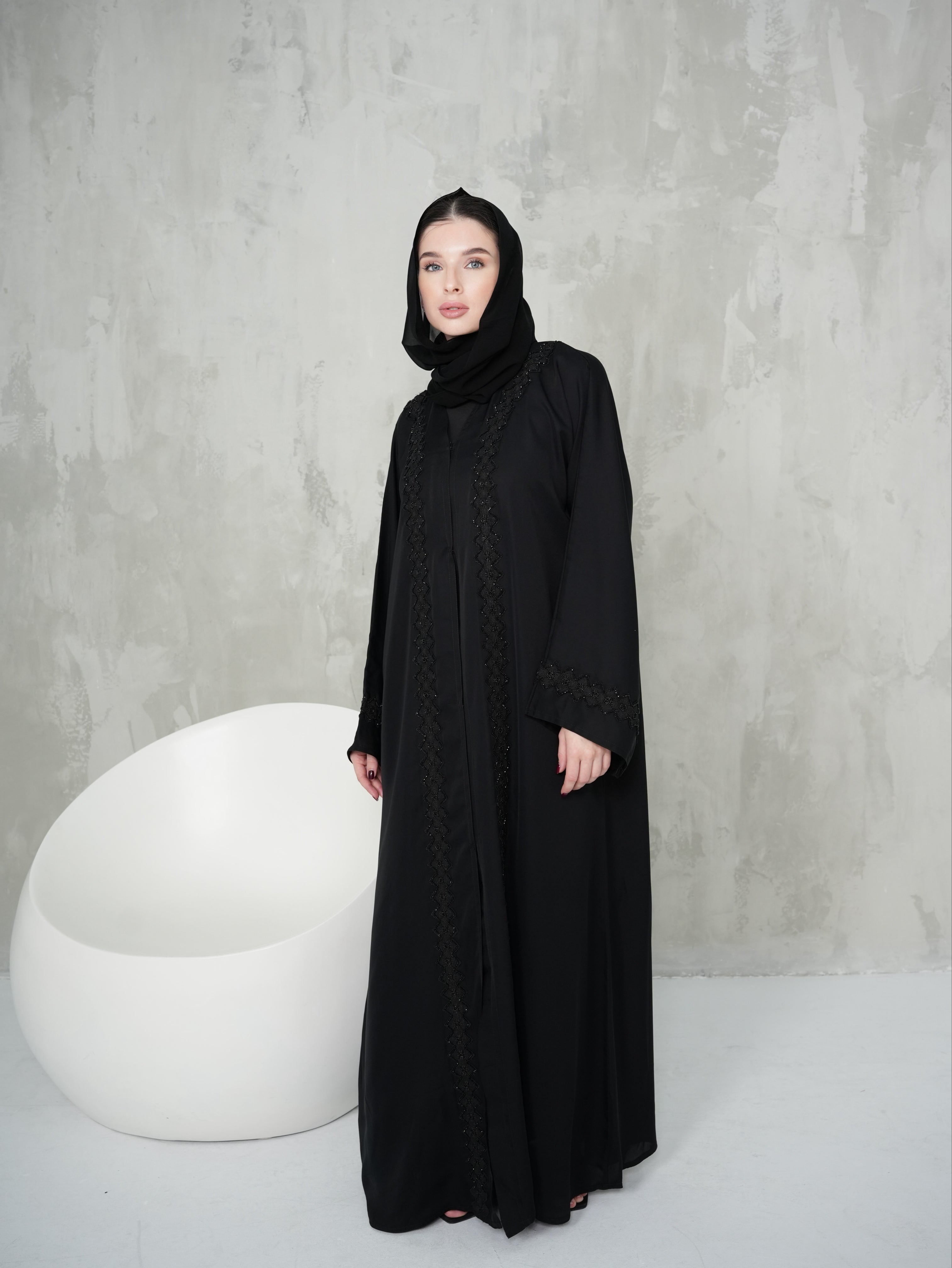 Black Full Body Patterned Abaya