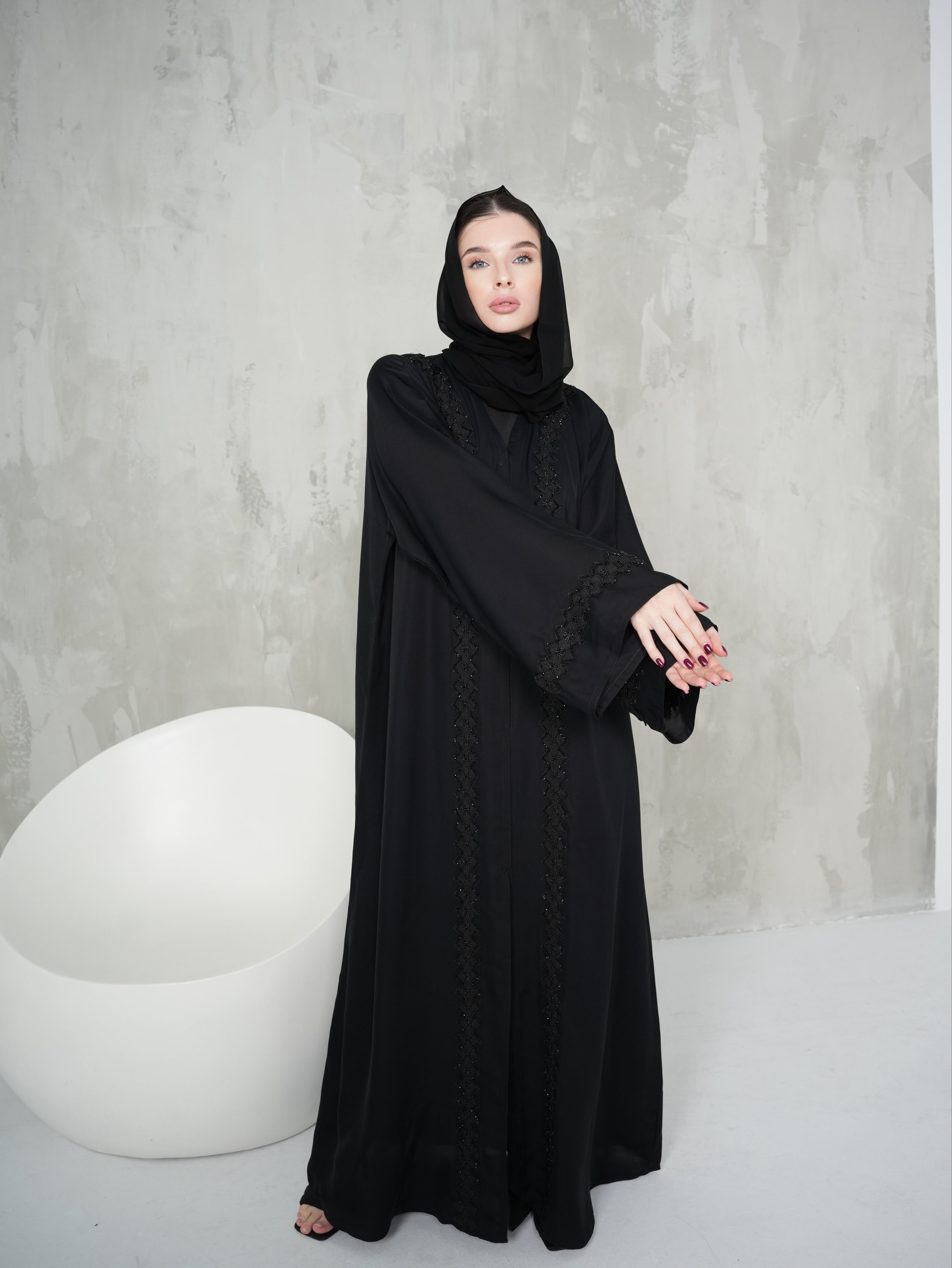 Black Full Body Patterned Abaya