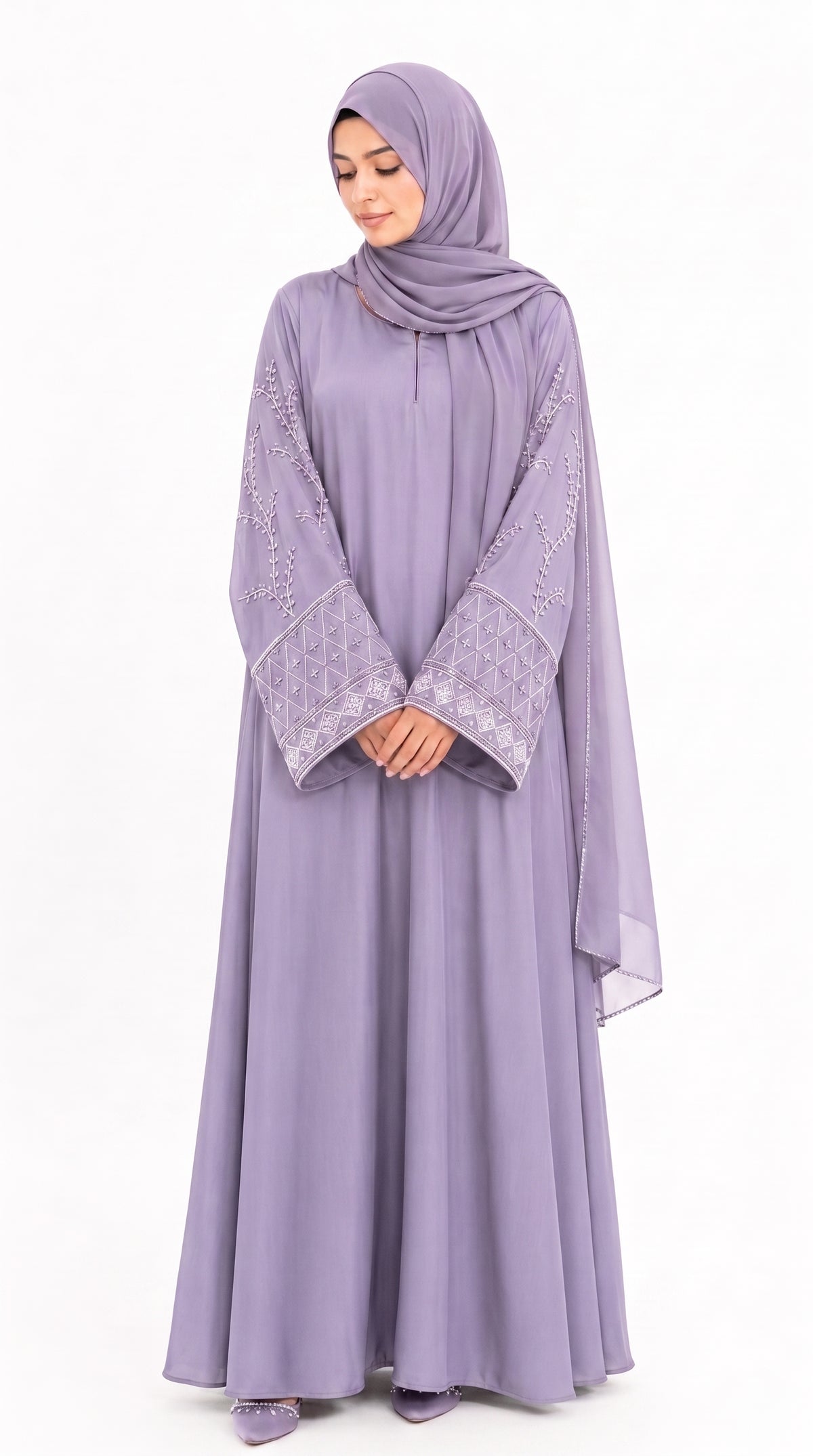 Women's Embroidered Bell Sleeve Abaya with Hijab Set