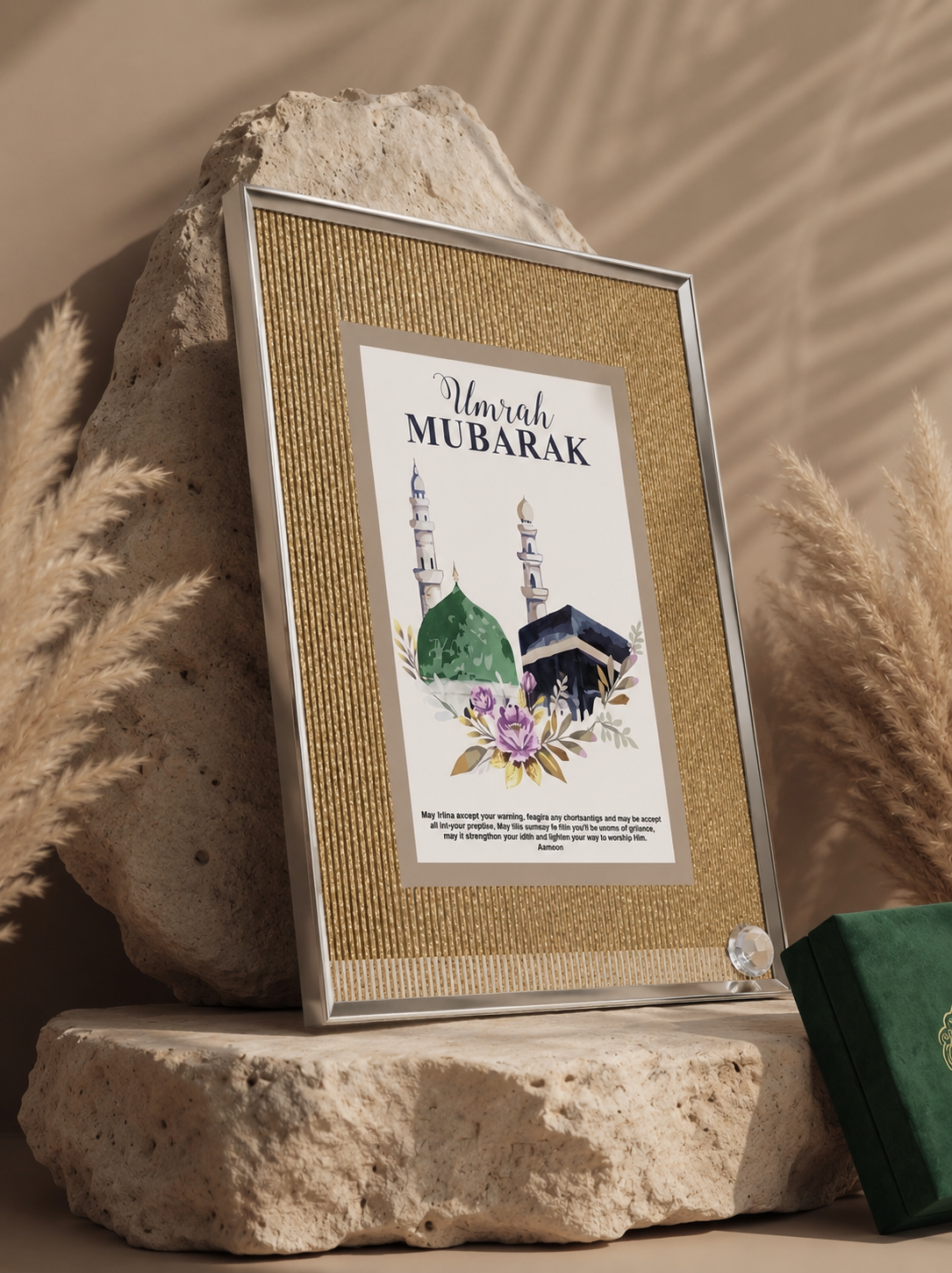 Luxury Umrah Mubarak Gold Glitter Mirror Frame