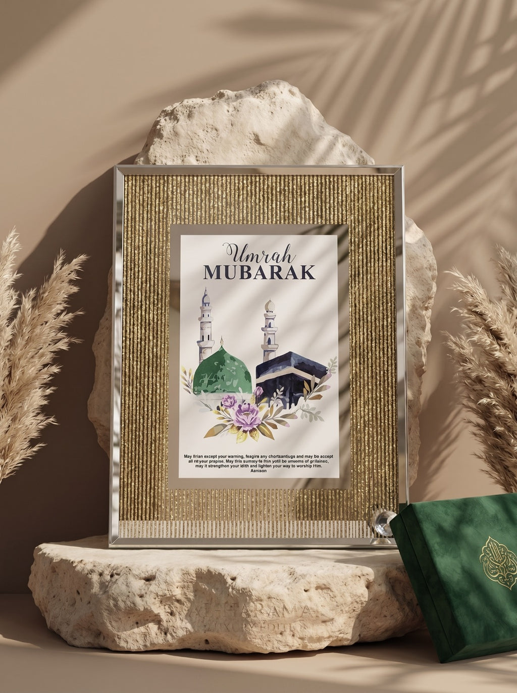 Luxury Umrah Mubarak Gold Glitter Mirror Frame