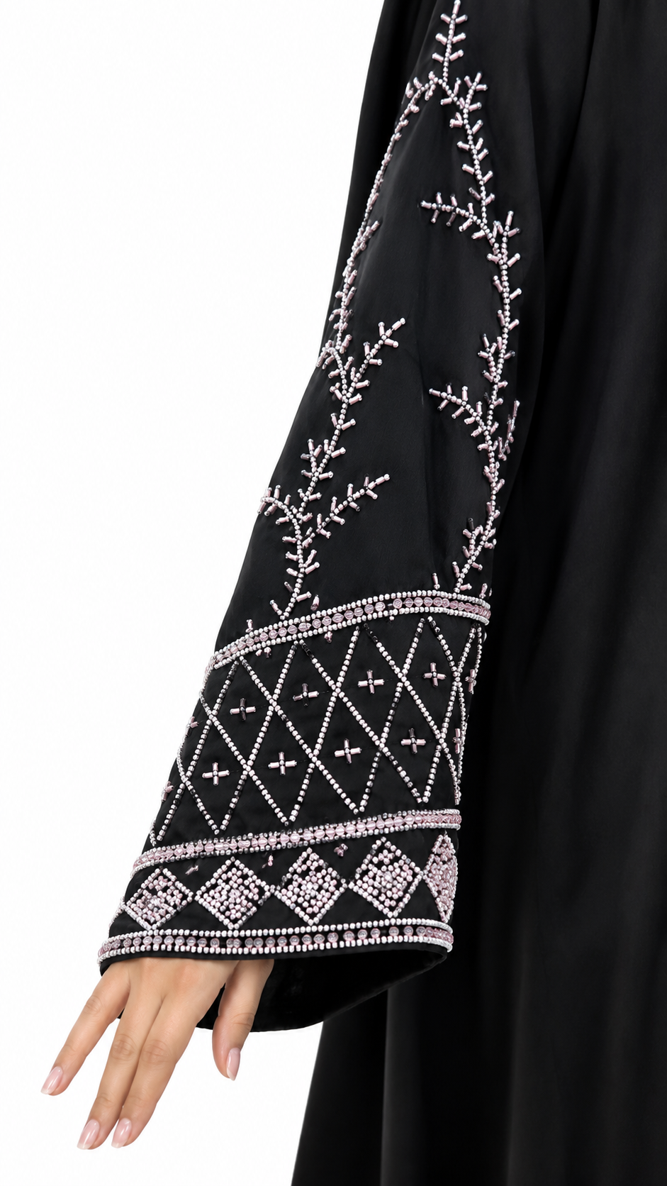 Women's Embroidered Bell Sleeve Abaya - Black