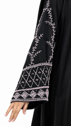 Women's Embroidered Bell Sleeve Abaya - Black