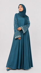 Women's Embroidered Bell Sleeve Abaya - Sea Green