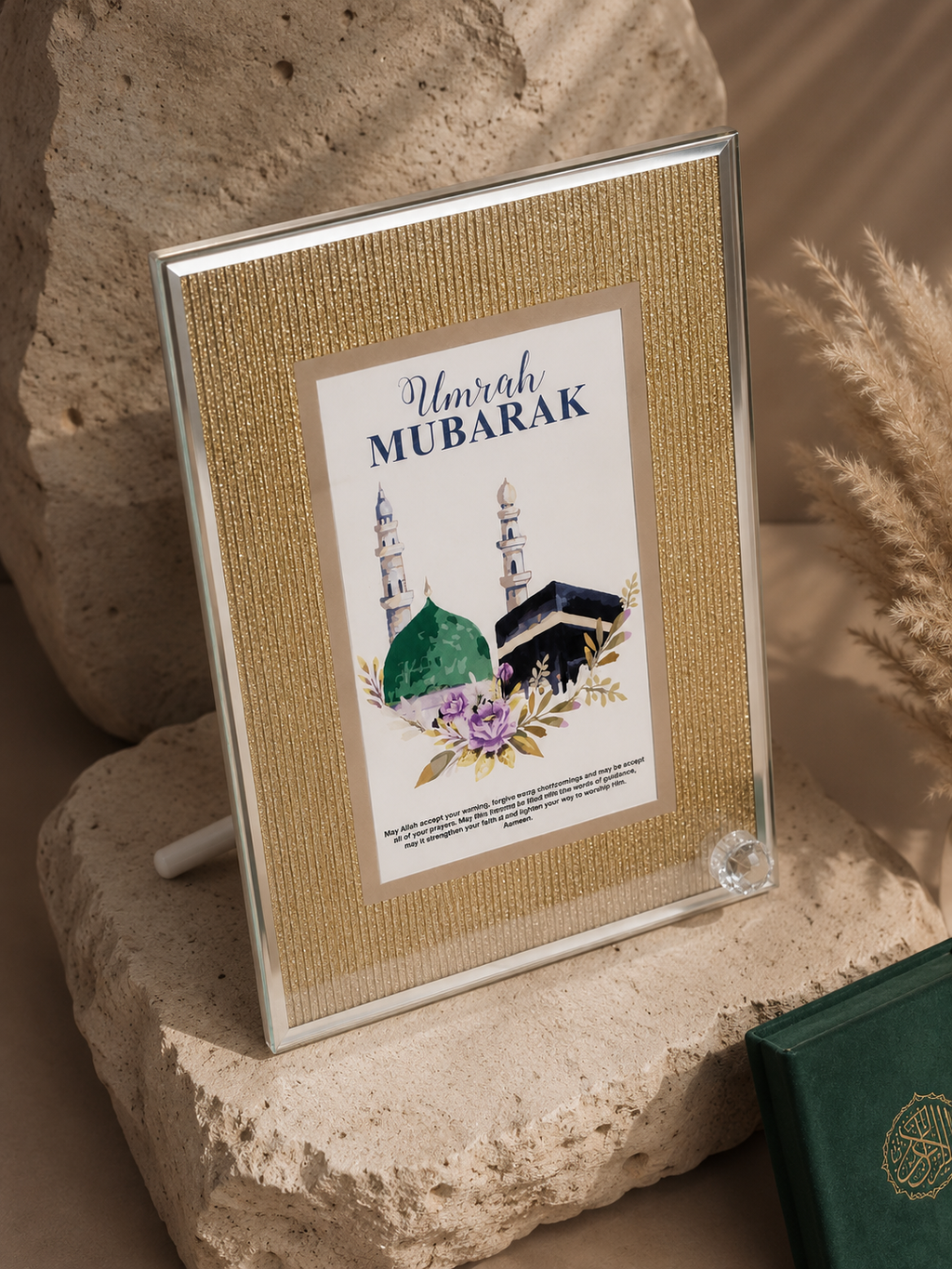 Luxury Umrah Mubarak Gold Glitter Mirror Frame