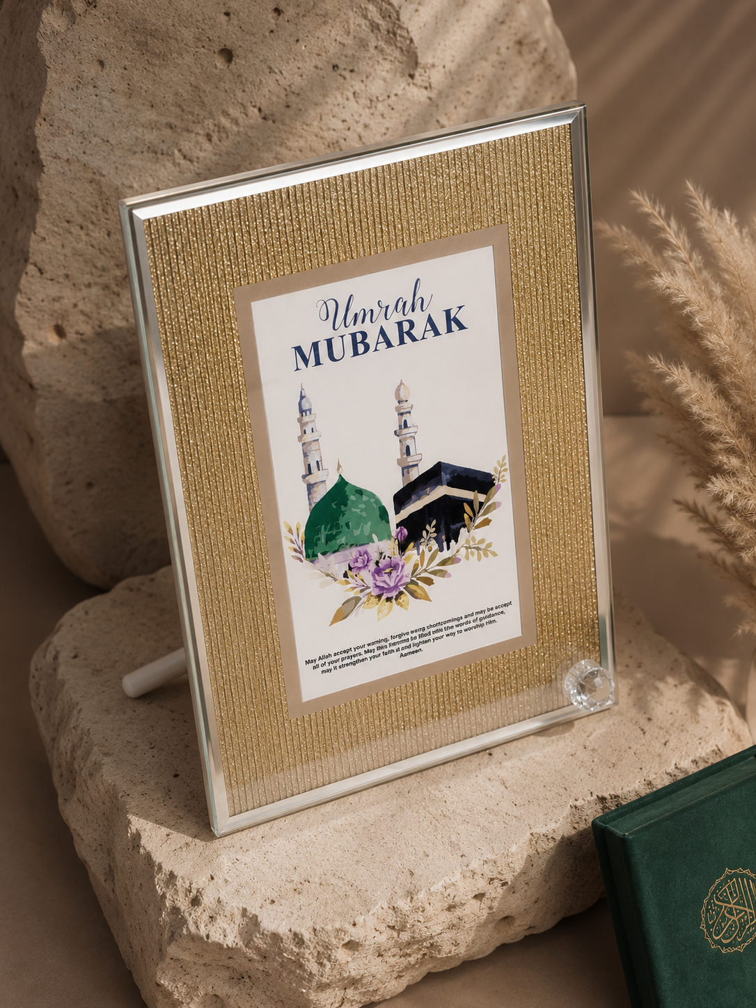 Luxury Umrah Mubarak Gold Glitter Mirror Frame